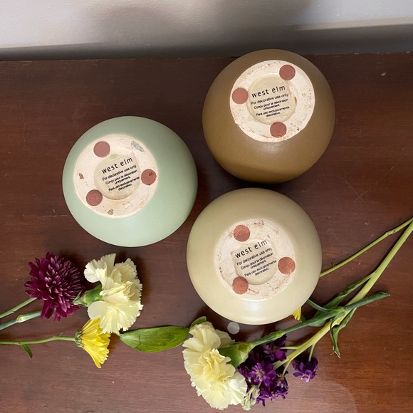 West Elm Egg Shape Bud Vases 3 sold as set Cream Green and Light Brown Ceramic - Picture 3 of 4